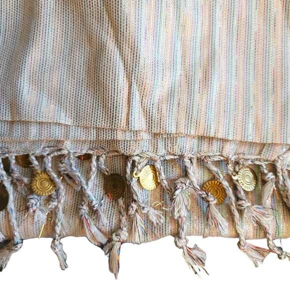 Curations Scarf Shawl Khaki Green Blue Red and Gold Metallic Fringe Edge DH719 - Picture 2 of 5